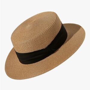Chic Tan Straw Hat with Black Band